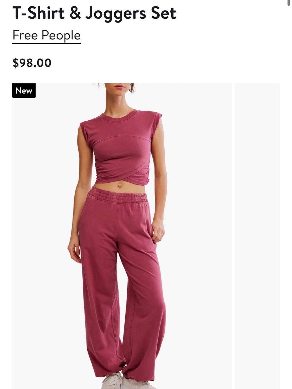 Free People Dusty Rose Cropped Twist Tee & Wide-Leg Joggers Set